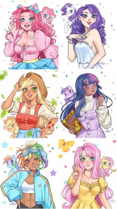 My Little Pony by monicherrie on Instagram My Little Pony As Humans Fanart, Fluttershy As A Human, Mlp Magical Girl, My Little Pony Drawing Human, Flutterdash Human, My Little Pony Characters As Humans, Mlp Human Version, My Little Pony Inspired Outfits, My Little Pony Human Fanart