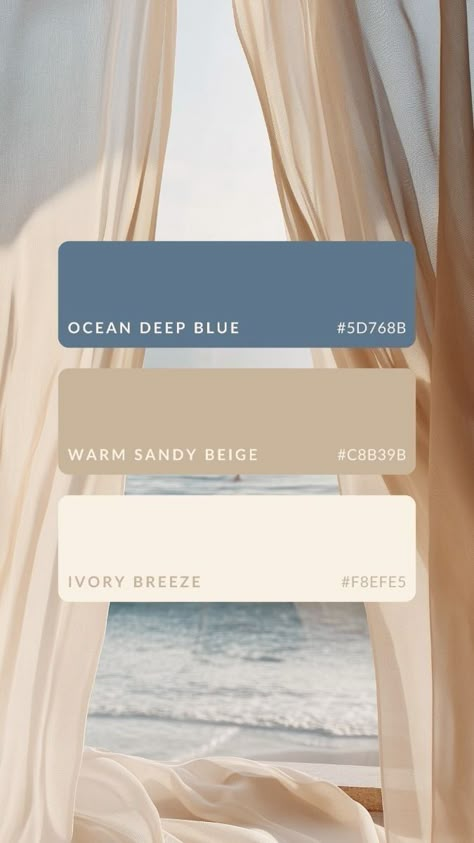 Coastal Wedding Colors Colour Palettes, Coastal Neutral Color Palette, Blue And Cream Colour Palette, Beach Coastal Aesthetic, Neutral Beach Color Palette, Soft Coastal Aesthetic, Seashell Color Palette, Soft Blue Palette, Neutral Tones Color Palette