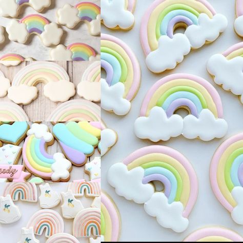 Rainbow Sugar Cookies, First Birthday Cookies, Rainbow First Birthday, Princess Cookies, Rainbow Cookies, Pastel Party, Sugar Cookie Frosting, Sugar Cookie Designs, Dog Cakes