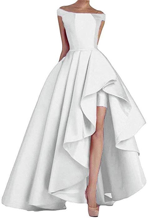 Off Shoulder Evening Gown, Off Shoulder Long Dress, Satin Formal Dress, Satin Evening Gown, High Low Prom Dresses, Bridal Women, Evening Dresses Online, Party Dresses Online, White Gown