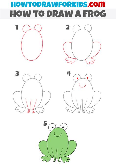 Frogs For Kids, Draw A Frog, Toddler Drawing, Easy Animal Drawings, Drawing Lessons For Kids, Frog Drawing, Kids Animals, Drawing Tutorials For Kids, Drawing Activities