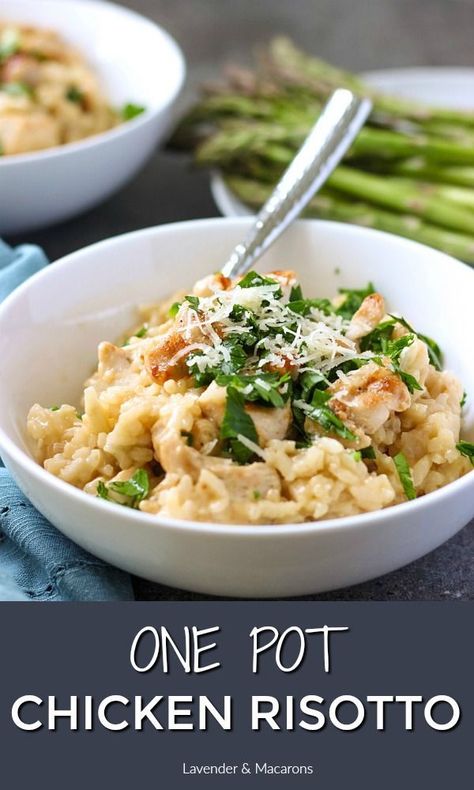 This Easy Comfort Foods Chicken Risotto makes a quick weeknight meal but also a Sunday dinner recipe for family. #lavenderandmacarons #onepotrecipes #easydinners #risotto #Italianrecipes Risotto Recipes Chicken, Risotto Recipes Easy, Italian Soup Recipes, Lavender Macarons, Healthy One Pot Meals, Italian Seafood Recipes, Chicken Risotto, Sunday Dinner Recipes, Skillet Dishes