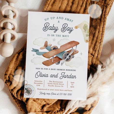 $2.09 | Vintage Airplane Boy Travel Baby Shower - vintage airplane baby shower, travel baby shower, airplane baby shower, plane baby shower, vintage plane baby shower, flying baby shower, boy baby shower, airplane baby boy shower Travel Baby Shower Invitations, Vintage Airplane Baby Shower, Baby Boy Invitations, Shower Vintage, Travel Baby Showers, Airplane Baby Shower, Adventure Baby Shower, Airplane Baby, Baby Shower Vintage