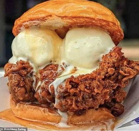 Chicken Ice Cream, Fried Chicken Drumsticks, Fried Chicken Sandwich, Spicy Honey, Food Combining, Eat Pizza, Weird Food, Food Trends, Recipes From Heaven