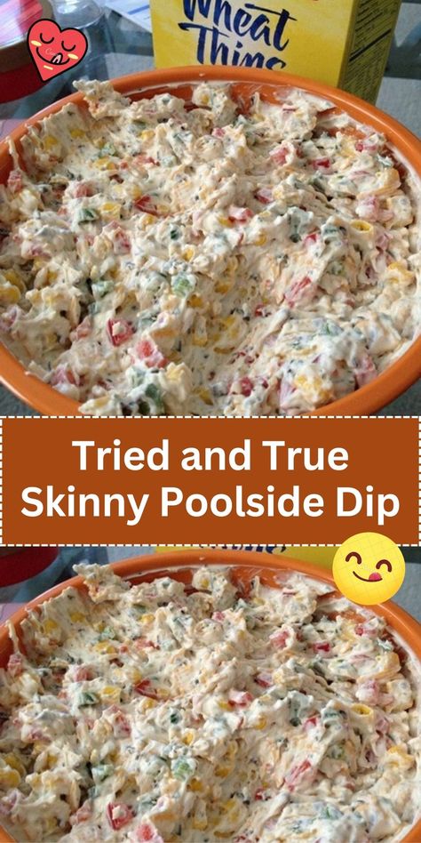 Dip into summer with this Skinny Poolside Dip. A lighter option that's just as tasty and perfect for your next pool party. Dip For The Beach, Pool Lunch Ideas For Adults, Sides For Pool Party, Pool Day Dinner Ideas, Winery Snacks Easy, Easy Apps For Pool Party, Lunch By The Pool Ideas, Fun Pool Party Food, Pool Party Apps