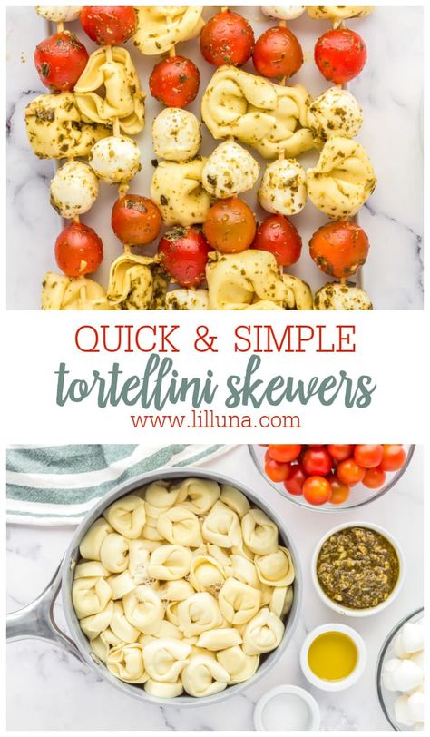 Tortellini Skewers Appetizers, Pesto Tortellini Skewers, Tomato Skewers, Tortellini Skewers, Toothpick Appetizers, Impressive Appetizers, Antipasto Skewers, Pesto Tortellini, Skewer Appetizers