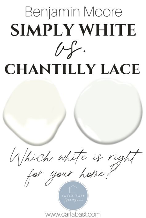 Simply White Vs Chantilly Lace, Benjamin Moore Decorators White, Favorite White Paint Colors, Chantilly Lace Benjamin Moore, Decorators White, Best Greige Paint Color, Benjamin Moore Simply White, Benjamin Moore Bathroom, Benjamin Moore Cloud White