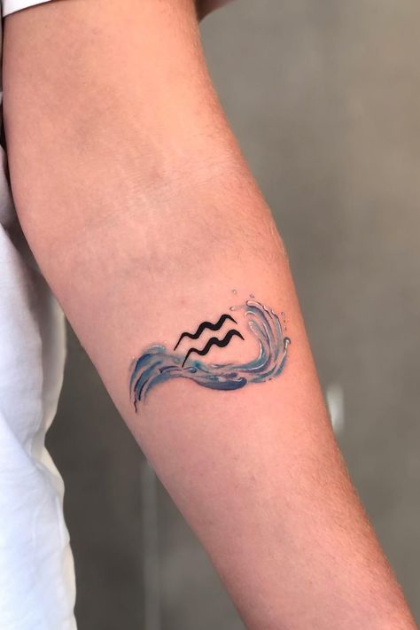 Tattoo Zodiac Aquarius, Aquarius Watercolor Tattoo, Water Tatoos Symbols, Aquarius Virgo Tattoo, Aquarius Leo Tattoo, Aquarius Water Tattoo, Aquarius Design Tattoo, Aquarius Waves Tattoo, Aquarius Women Tattoo