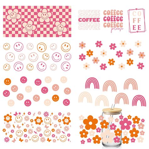 PRICES MAY VARY. SUFFICIENT QAUNTITY: You will receive 8 sheets boho transfer cup stickers, which is suitable for 16 oz cups, all in different designs, sufficient to meet your various decoration needs. BOHO THEME: The cup wrap transfers are designed in groovy boho theme, printed with cute daisy flower, rainbow and smiling patterns and the word of coffee, mainly colored in pink and orange, delicate and vivid, can well add a funny and happy atmosphere to the party. QUALITY MATERIAL: Each sheet of Sublimation Cup Designs, Waterproof Furniture, Flower Rainbow, Cup Stickers, Rub On Transfers, Cold Cups, Halloween Cups, Cup Designs, Quotes Prayer