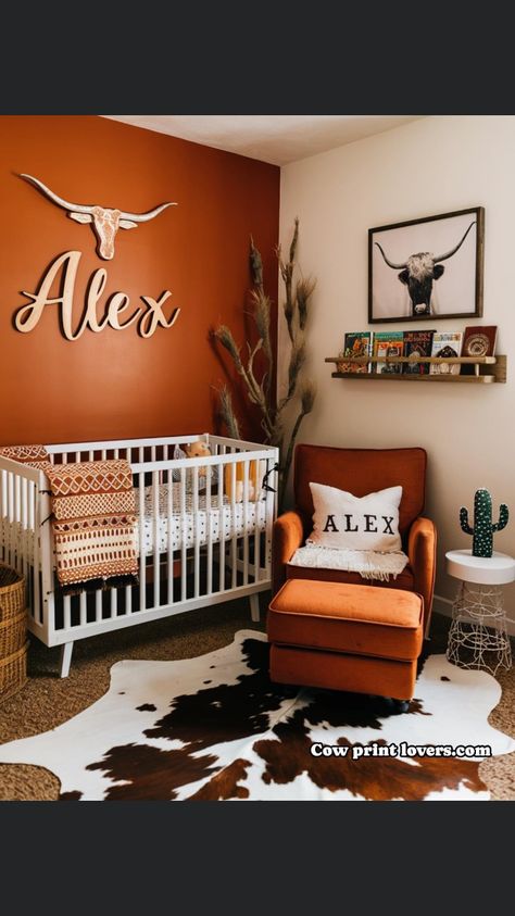 Rust Nursery Ideas, Western Nursery Paint Colors, Western Nursery Ideas Boy, Boys Western Bedroom Ideas, Country Boho Nursery, Small Boy Nursery Ideas, Baby Rooms Boys, Cowboy Nursery Ideas, Rustic Western Nursery