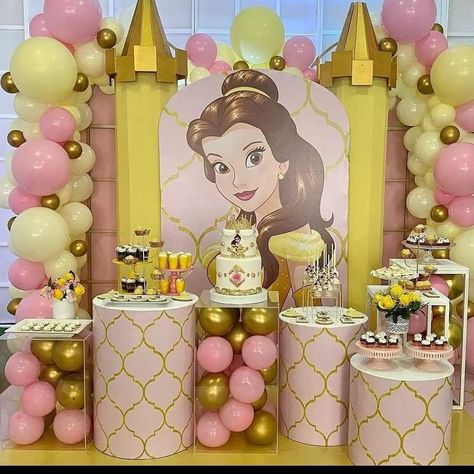 Bella Birthday Party Ideas, Belle Birthday Party Ideas, Princesa Bella Disney, Beauty And The Beast Birthday Party, Belle Birthday Party Decorations, Princess Belle Party Decorations, Princess Belle Birthday Party, Belle Party Ideas, Beauty And The Beast Cake Birthdays