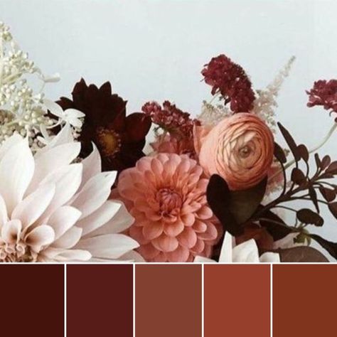 Rosewood And Terracotta Wedding, Terracotta And Pink Bouquet, Burgundy Terracotta Color Palette, Color Schemes Wedding Fall, Terracotta And Dusty Pink Wedding, Rosewood Wedding Color Flowers, Terracotta And Burgundy Wedding Decor, Burgundy Terracotta Wedding, Burgundy And Terracotta Wedding