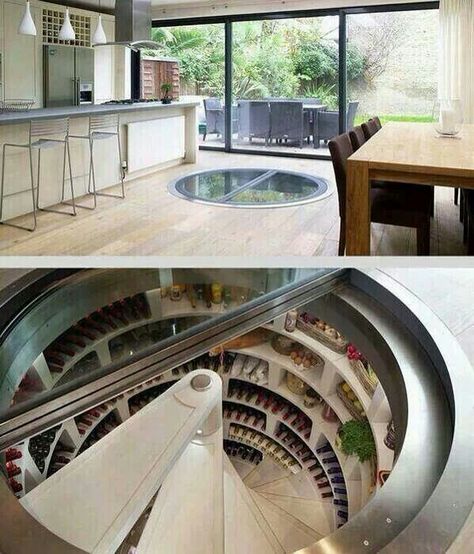 Kitchen with underground spiral staircase refrigerator Dold Dörr, Design Cv, Hidden Rooms, Gorgeous Kitchens, Design Del Prodotto, Spiral Staircase, House Goals, Style At Home, Design Case