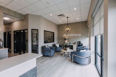 Insurance Office Design, Farm Office Decor, State Farm Office, Insurance Office, Farm Office, Office Space Inspiration, Commercial Office Design, Modern Office Space, Office Remodel