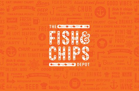 The Fish & Chips Depot Branding on Behance Paper Wrap Design, Drawing Of Fish, Fish And Chips Restaurant, Paper Wrap, Fish Logo, Chips Recipe, Packing Design, Fish And Chips, The Fish