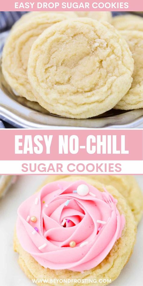 These easy homemade sugar cookies are soft and chewy with crisp, buttery edges. Decorate your cookies with icing or sprinkles for any holiday! Easy Drop Sugar Cookies, Homemade Sugar Cookies Easy, Chewy Sugar Cookie Recipe, Drop Sugar Cookies, Christmas Bakes, Cookie Recipes Chewy, Homemade Sugar Cookies, Sugar Cookie Recipe Easy, Sugar Cookie Icing