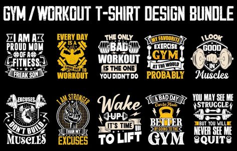 Gym T shirt design Bundle, Gym motivational quote, Workout inspirational shirt design, Fitness t shirt design Gym Wear Design Ideas, Crossfit T Shirt Design, Gym Tshirt Design Ideas, Gym T Shirt Design, Gym Tshirt Design, Fitness Design Gym, Gym Clothing Brands, Typography Shirt Design, Gym T Shirt