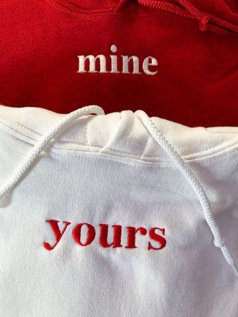 ✰COMES WITH TWO! ITEM 1: refers to "mine" ITEM 2: refers to "yours" Example pictured is: Sage X Brown Thread // Forest X White Thread Second example is Red X White Thread // White X Red Thread ✰Embroidered Matching Sweatshirts✰UNISEX✰Hand drawn and designed✰Super soft and comfy! Couple Sweatshirts Diy, Couple Gifts For Both, Matching Couple Stuff, Matching Sweatshirts For Couples, Matching Couple Sweatshirts, Cute Couple Hoodies, Matching Ideas, Couple Sweatshirts, Matching Hoodies For Couples