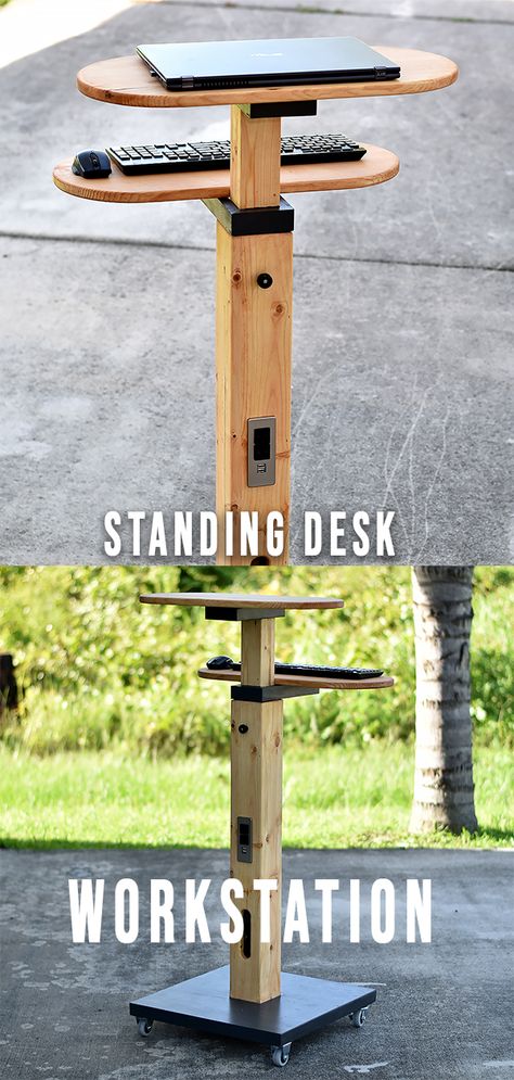 DIY Standing Desk / Adjustable and mobile  I needed a quick solution so I can roll my laptop around the house and in the workshop.  DIY Standing Desk / Adjustable and mobile Plans now available @ https://gumroad.com/diycreators Standing Desk Diy Adjustable, Diy Small Desk, Diy Standing Desk Plans, Rolling Standing Desk, Standing Desk Design, Small Standing Desk, Standing Desk Adjustable, Diy Standing Desk, Rolling Desk