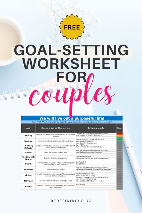 We HIGHLY recommend doing goal setting for couples especially if you're already married or you're at least getting married soon! Just a few months back, my husband and I got around to doing some goal setting as a couple and it really helped us to understand why we became a couple. We'd like to share with you a FREE WORKSHEET with examples from our own goal-setting. Vision Board For Married Couples, Couples Vision Board Examples, Free Couples Therapy Worksheets, Goal Setting For Couples, Relationship Goal Setting, Couple Goal Planning, Couples Goal Setting Worksheet, Couple Goal Setting, Couples Therapy Worksheets Free Printable