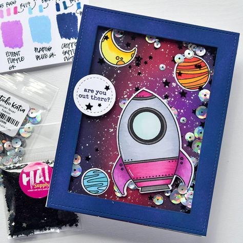 13 Galaxy Card Ideas – Ellen Hutson Constellation Background, One More Sleep, 13th Anniversary, Planets And Moons, Ink Blending, Copic Sketch Markers, Pop Up Window, Cardmaking Ideas, Copic Sketch