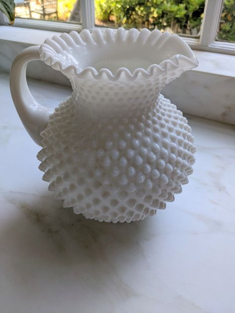 Milk Glass Decor, Glass Drinking Glasses, Milk Glass Collection, Milk Glass Lamp, Hobnail Vase, Fenton Milk Glass, Blue Milk, Antique Glassware, Glassware Collection