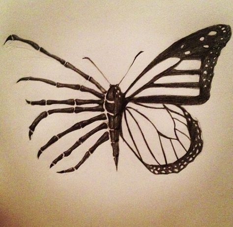 Butterfly Bones Drawing, Half Butterfly Half Skeleton Tattoo, Skeletal Butterfly Tattoo, Spider Butterfly Drawing, Creepy Butterfly Drawing, Skeleton Butterfly Drawing, Skeletal Butterfly, Butterfly Skeleton Tattoo, Skeleton With Butterfly Wings