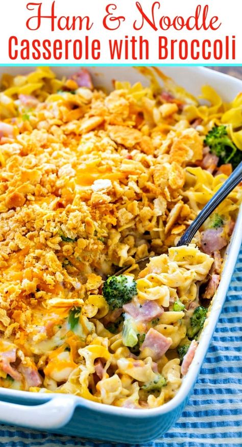 Ham and Noodle Casserole with Broccoli Broccoli Ham Recipes, Ham Broccoli Noodle Casserole, Leftover Ham Recipes Casseroles Noodles, Broccoli Ham Pasta, Ham And Noodle Casserole Recipes, Ham And Noodles Casserole, Ham And Pasta Casserole, Ham Leftovers Casserole, Ham Noodle Casserole Recipes