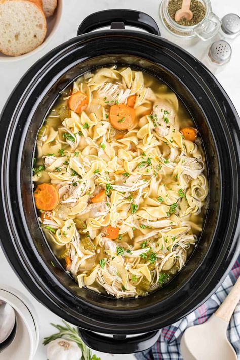 Chicken noodle soup in crock pot. Chicken For Chicken Noodle Soup, Crockpot Chicken Noodle Soup Recipes, Slow Cooker Chicken Noodle, Chicken Soup Crockpot, Slow Cooker Chicken Noodle Soup, Seasoning Chicken, Crockpot Chicken And Noodles, Chicken Noodle Soup Crock Pot, Chicken Noodle Soup Easy