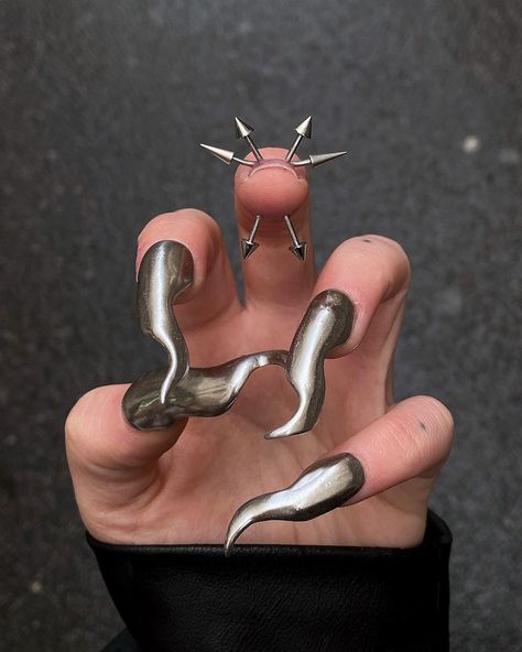 Alona Sobolevska (@iksoxo) • Instagram photos and videos Nail Piercing, 2023 Nail, Punk Nails, Fantasy Nails, Acrylic Nail Kit, Art Nails, Unique Nails, Dream Nails, Cool Nail Art