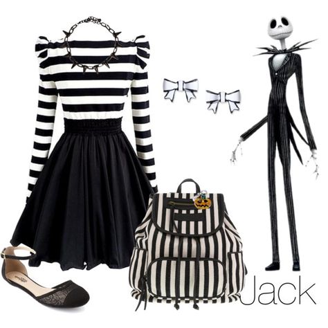 Disney Inspired Outfits: Jack Skellington by morganautical on Polyvore featuring polyvore, fashion, style, Dabuwawa, Charlotte Russe, Meggie and Betsey Johnson Fashion Show Themes, Disney Themed Outfits, Cute Disney Outfits, Disney Inspired Fashion, Disneyland Outfits, Diy Kostüm, Character Inspired Outfits, Disney Bound Outfits, Disney Inspired Outfits