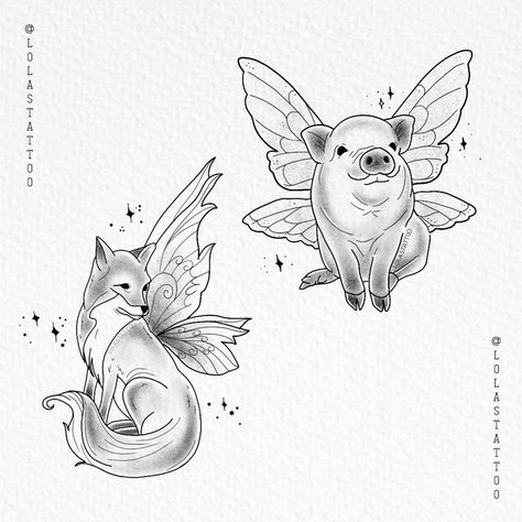 Drawing For Tattoos, Flying Pig Drawing, Flying Pig Tattoo, Fairy Animals, Fairy Wing Tattoos, Pig Sketch, Alas Tattoo, Wings Sketch, Pig Tattoo