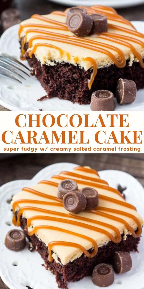 This chocolate cake with caramel frosting is an easy, delicious sheet cake with a delicious flavor combo. The chocolate cake is moist and fudgy and the caramel frosting has the perfect hint of salt and creamy texture #caramelfrosting #chocolatecaramelcake #chocolatecaramelcake #caramelbuttercream #chocolatecake from Just So Tasty https://www.justsotasty.com/chocolate-cake-caramel-frosting/ Chocolate Caramel Desserts, Enchanted Kitchen, Chocolate Caramel Dessert, Chocolate Cake With Caramel, Cake With Caramel Frosting, Super Moist Chocolate Cake, Caramel Dessert, Caramel Dessert Recipes, Chocolate Caramel Cake