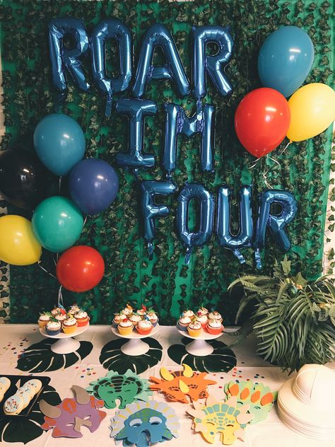 4th Birthday Party Ideas, Artistic Sketches, Dinosaur Birthday Theme, Elegant Backyard, Dinosaur Birthday Party Decorations, 4th Birthday Party, Backyard Cottage, Dinosaur Themed Birthday Party, Boy Birthday Party Themes