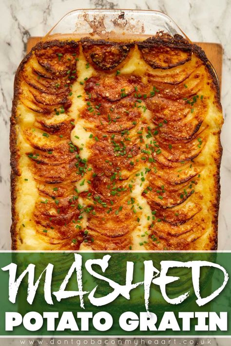 Mashed Scalloped Potatoes, Mashed Potatoes With Scalloped Potatoes On Top, Mashed Potatoes With Sliced Potatoes On Top, Garlic Mashed Potato Casserole, Mash Potato Gratin, Mashed Potatoes Au Gratin Recipe, Cheesy Creamy Mashed Potatoes, Mashed Potatoes Gratin, Mashed Potatoes With A Twist