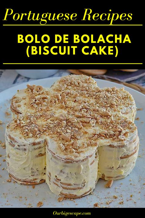 Cake Types Different, Portuguese Almond Cake, Fridge Biscuits Recipes, Maria Cookie Cake, Portuguese Maria Cookie Dessert, Maria Biscuit Dessert, Portuguese Dessert Recipes Portugal, Portuguese Cake Recipes, Bolacha Maria Dessert