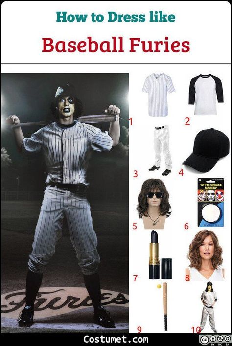 The Baseball Furies (The Warriors) Costume Furies Costume, Baseball Furies Costume, The Warriors Baseball Furies, Warriors Outfit, Baseball Player Costume, Baseball Furies, Baseball Costumes, Army Costume, Black Face Paint