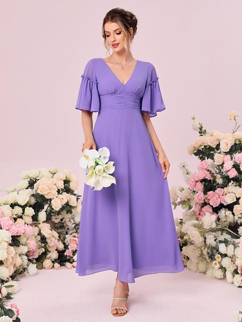 Vestido Color Lila, Color Lavanda, Purple Collar, Color Lila, Butterfly Sleeve, Summer Weddings, Butterfly Sleeves, Lilac Purple, Bell Sleeve Dress