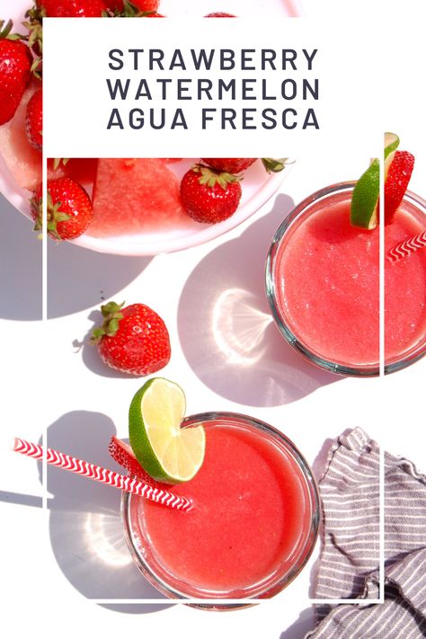 Watermelon Strawberry Agua Fresca, Aqua Fresca Watermelon, Watermelon Strawberry Juice, Watermelon Strawberry Drink, Watermelon Fresca Recipe, Strawberry Agua Fresca Recipe, Aqua Fresca Recipes, Watermelon Aqua Fresca, Fresca Recipes