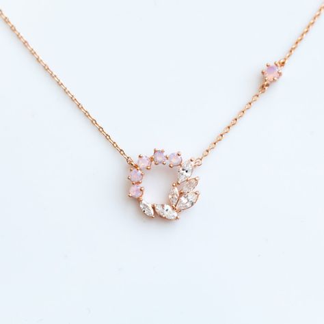 Rose Gold Prom Necklace, Rose Gold Chain With Pendant, Rose Gold Pendant Set, Fairytale Ring, Wreath Necklace, Vintage Cluster Ring, Rose Gold Chain Necklace, Local Eclectic, Mini Pink