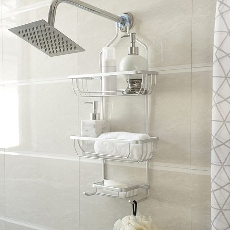 PRICES MAY VARY. Metal PRACTICAL SPACE SAVING DESIGN: This shower caddy hangs easily from your Shower Head so you can keep your shower accessories organized and in an easy to reach place. RUST RESISTANT & DURABLE: Made from sturdy metal construction and rust-resistant finish, this shower caddy is designed for long lasting use. SPACIOUS ALL IN ONE ORGANIZER: With 3 metal baskets, and 2 hooks, you will be able to conveniently store all your shower essentials from Shampoo, Body Wash, Soap, Razors a Bathroom Shower Accessories, Bathroom Shower Organization, Wire Shelves, Caddy Organizer, Shower Storage, Shower Organization, Storage Caddy, Hanging Organizer, Shower Caddy