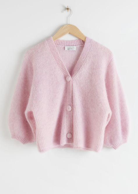 Pastel Pink Cardigan, Ganni Style, Lilac Cardigan, Best Cardigans, Pastel Sweater, Rose Cardigan, Perfect Cardigan, Straight Clothes, Fitted Cardigan