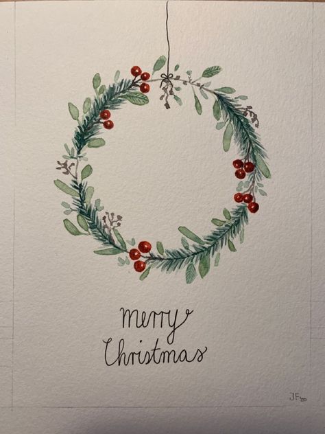 Christmas Card DIY Aesthetic Christmas Cards Ideas, Christmas Cards Ideas Aesthetic, Christmas Aesthetic Card Ideas, Christmas Card Aesthetic Ideas, Cards Watercolor Handmade, Christmas Cards Drawing Ideas, Diy Christmas Cards Aesthetic, Watercolour Cards Christmas, Christmas Cards Handmade Aesthetic