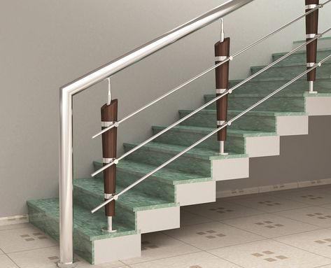 Steps Railing Design Outdoor, Staircase Steel Railing Design, Steel Railing Design Stairways, Stairs Railing Design, Modern Stairs Design, Reling Design, Bathroom Models, Stainless Steel Stair Railing, Steel Stairs Design