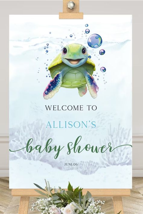 Turtle Baby Shower Theme, Baby 2024, Turtle Baby Shower, Turtle Baby, Shower Welcome Sign, Baby Turtles, Baby Shower Welcome Sign, Baby Shower Signs, Baby Shower Theme