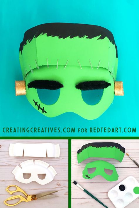 Easy DIY Frankenstein Mask #Frankensteinmask #Frankenstein #Paperplatemask #paperplatecraft Frankenstein Costume Kids, Frankenstein Costume Diy, Paper Halloween Crafts, Sew Halloween, Frankenstein Craft, Frankenstein Mask, Diy Halloween Masks, Sew Halloween Costume, Frankenstein Costume