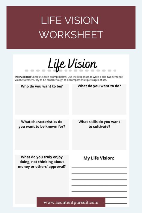 Life Vision Worksheet with questions and instructions. Life Vision Worksheet, Dream Life Worksheet, Personal Vision Statement Examples, Personal Vision Statement, Life Mission Statement, Architect Life, Vision Board Worksheet, Vision Statement Examples, Mind Reset