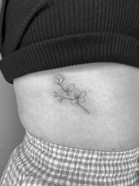 Sakura Bloom Tattoo, Orchid And Cherry Blossom Tattoo, The Vamps Tattoo Ideas, The Vamps Tattoo, Vamps Tattoo, Cherry Blooms Tattoo, Small Cherry Blossom Tattoo, Small Chest Tattoos Female, Cherry Blossom Tattoo Design