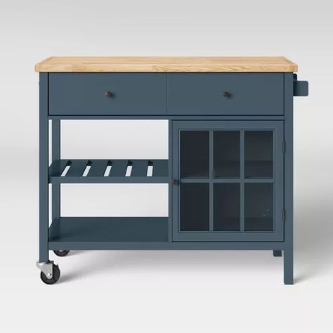 Wood Top Kitchen Island, Wood Top Kitchen, Portable Island, Small Kitchen Island Ideas, Portable Kitchen Island, Kitchen Countertop Organization, Grey Kitchen Island, Island Cart, Small Kitchen Island