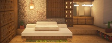 Minecraft Bedroom For 2, Minecraft Bedroom Inspiration, Modern Minecraft Bedroom Design, Modern Bedroom Ideas Minecraft, Bed Builds Minecraft, Minecraft Bedroom Ideas Modern, Minecraft Building Bedroom Ideas, Japanese Bed Minecraft, Bedroom Minecraft Design